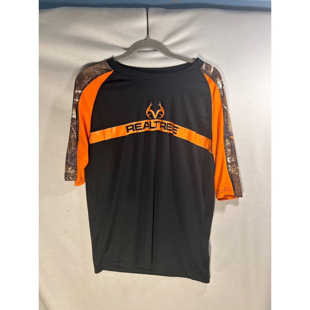 Realtree Mens Large Black Orange Camo Performance T-Shirt Staghorn Creek Hunting - Picture 3 of 4